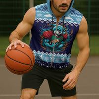 Cardiganshire Wales Christmas Sleeveless Zip Hoodie Cardigan Bay Dolphin Rugby Design - Wonder Print Shop