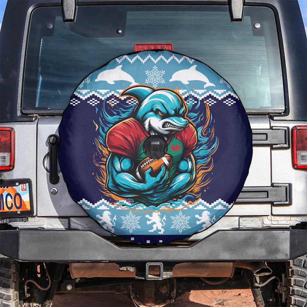 Cardiganshire Wales Christmas Spare Tire Cover Cardigan Bay Dolphin Rugby Design - Wonder Print Shop