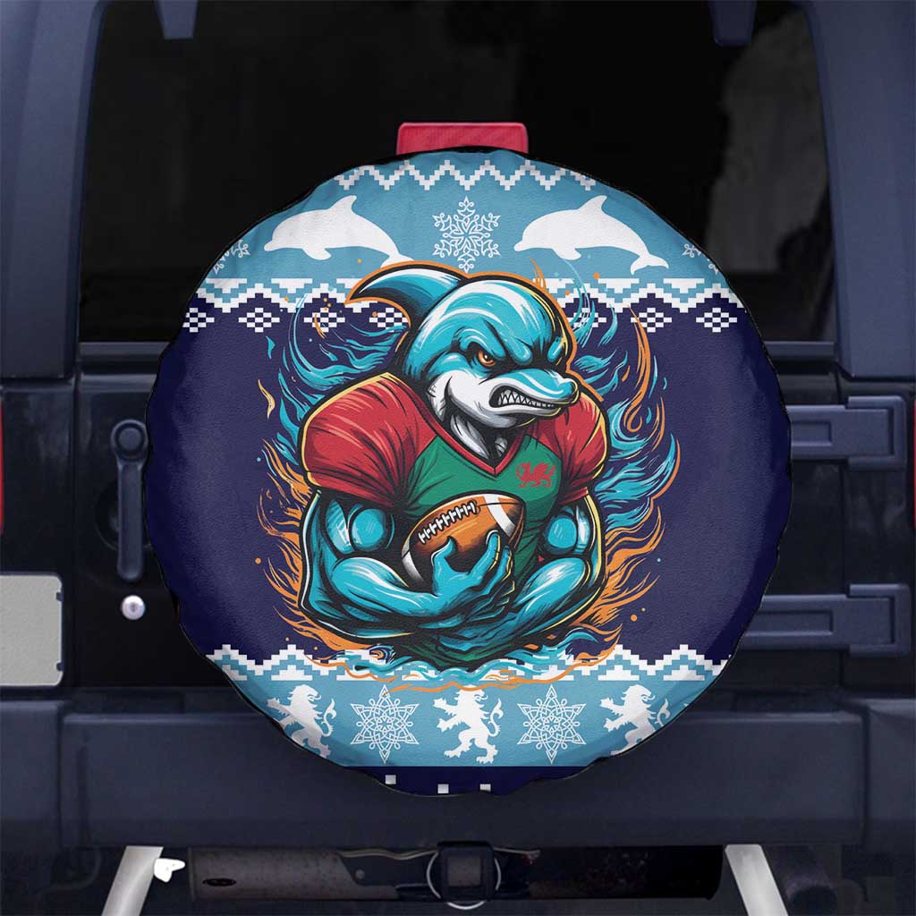 Cardiganshire Wales Christmas Spare Tire Cover Cardigan Bay Dolphin Rugby Design - Wonder Print Shop