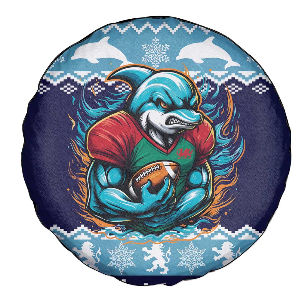 Cardiganshire Wales Christmas Spare Tire Cover Cardigan Bay Dolphin Rugby Design - Wonder Print Shop