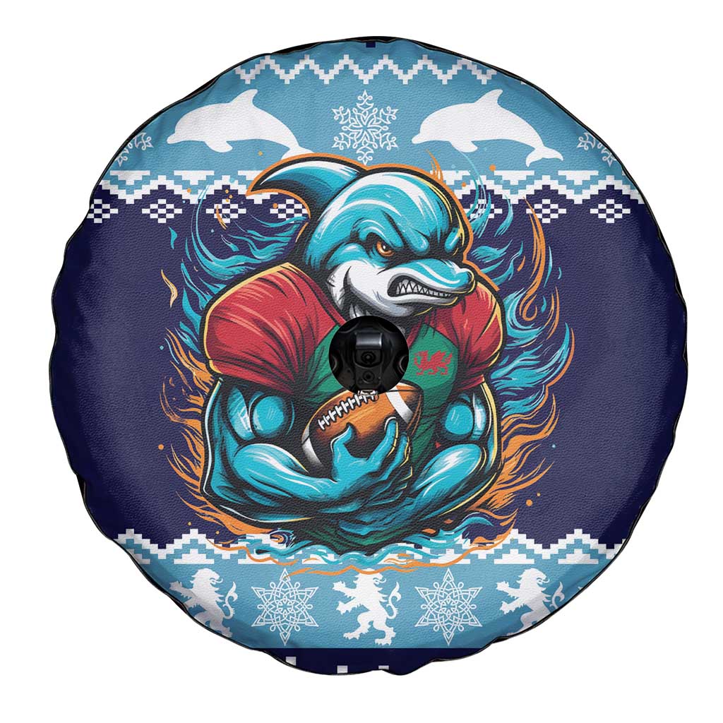 Cardiganshire Wales Christmas Spare Tire Cover Cardigan Bay Dolphin Rugby Design - Wonder Print Shop