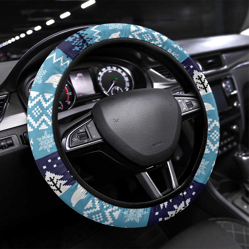 Cardiganshire Wales Christmas Steering Wheel Cover Cardigan Bay Dolphin Rugby Design - Wonder Print Shop