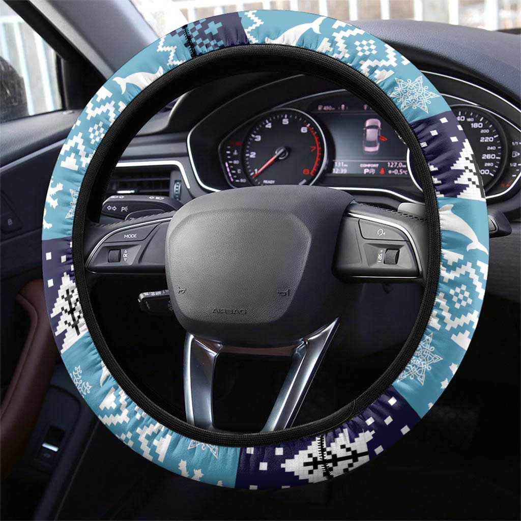 Cardiganshire Wales Christmas Steering Wheel Cover Cardigan Bay Dolphin Rugby Design - Wonder Print Shop