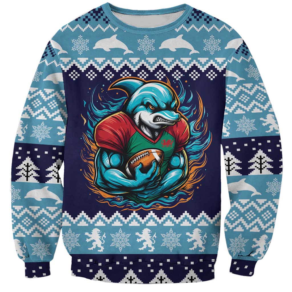 Cardiganshire Wales Christmas Sweatshirt Cardigan Bay Dolphin Rugby Design - Wonder Print Shop