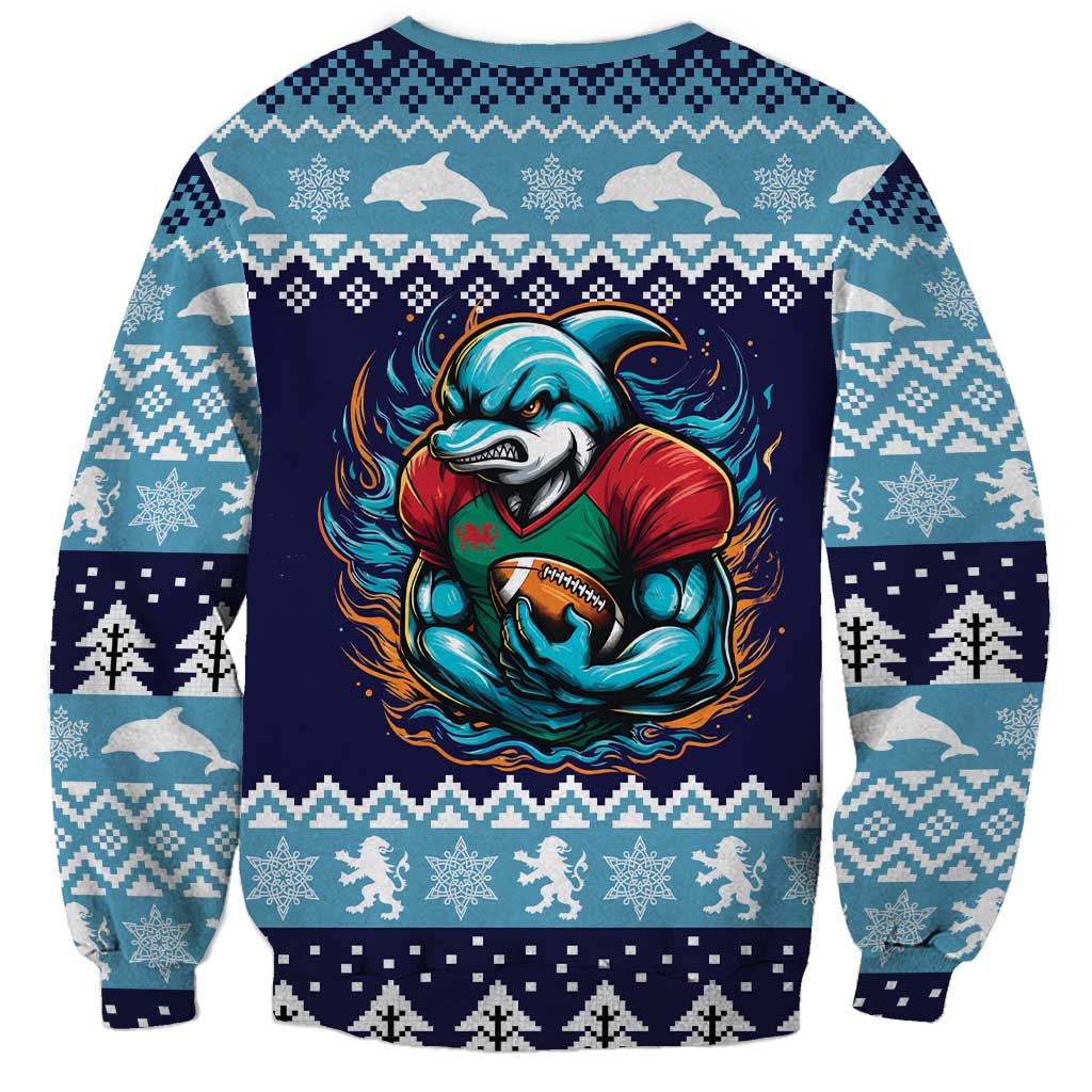 Cardiganshire Wales Christmas Sweatshirt Cardigan Bay Dolphin Rugby Design - Wonder Print Shop