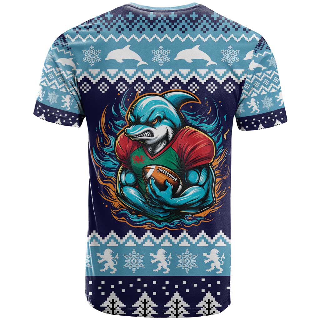 Cardiganshire Wales Christmas T Shirt Cardigan Bay Dolphin Rugby Design - Wonder Print Shop