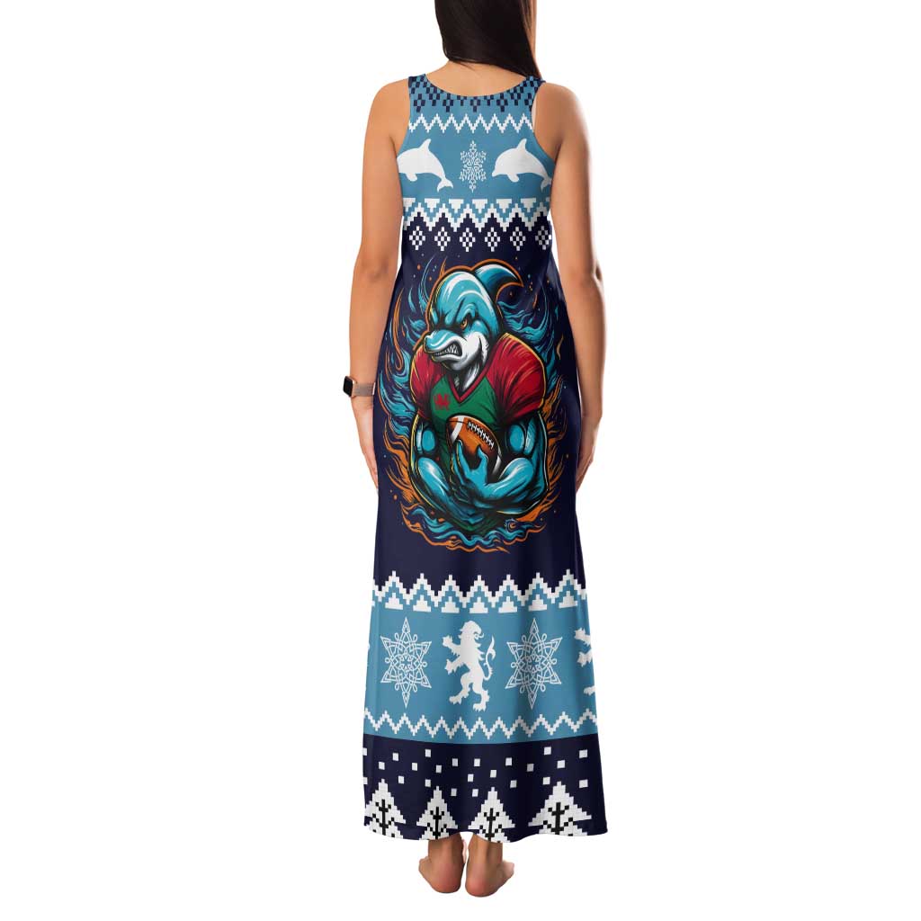 Cardiganshire Wales Christmas Tank Maxi Dress Cardigan Bay Dolphin Rugby Design - Wonder Print Shop