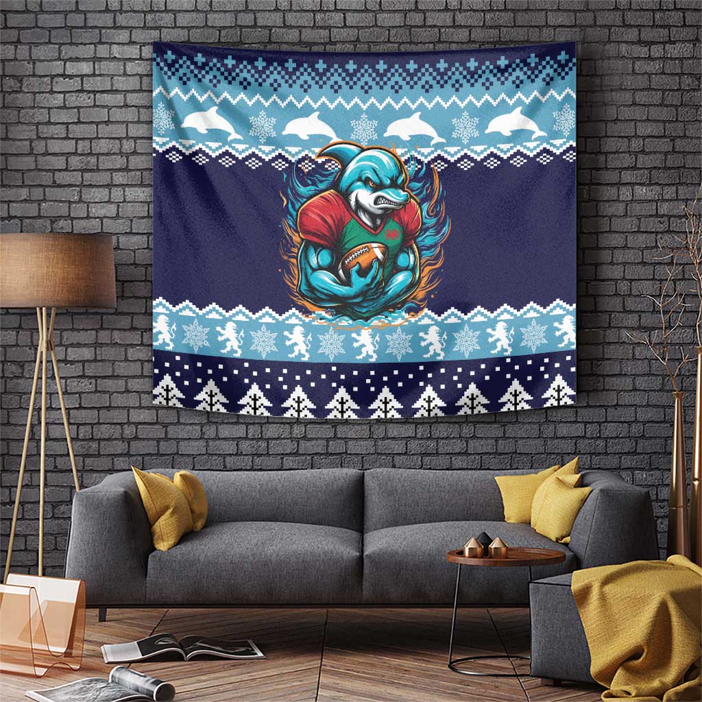 Cardiganshire Wales Christmas Tapestry Cardigan Bay Dolphin Rugby Design - Wonder Print Shop