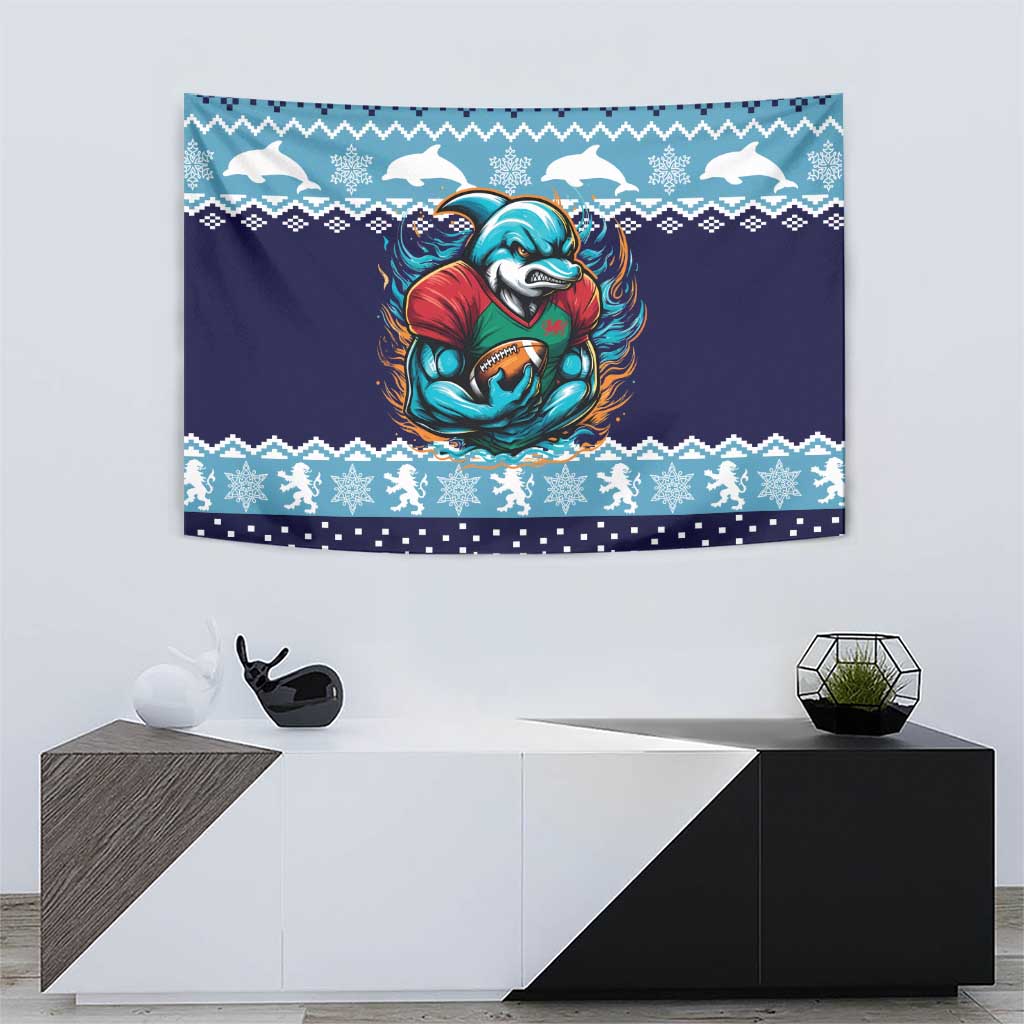 Cardiganshire Wales Christmas Tapestry Cardigan Bay Dolphin Rugby Design - Wonder Print Shop