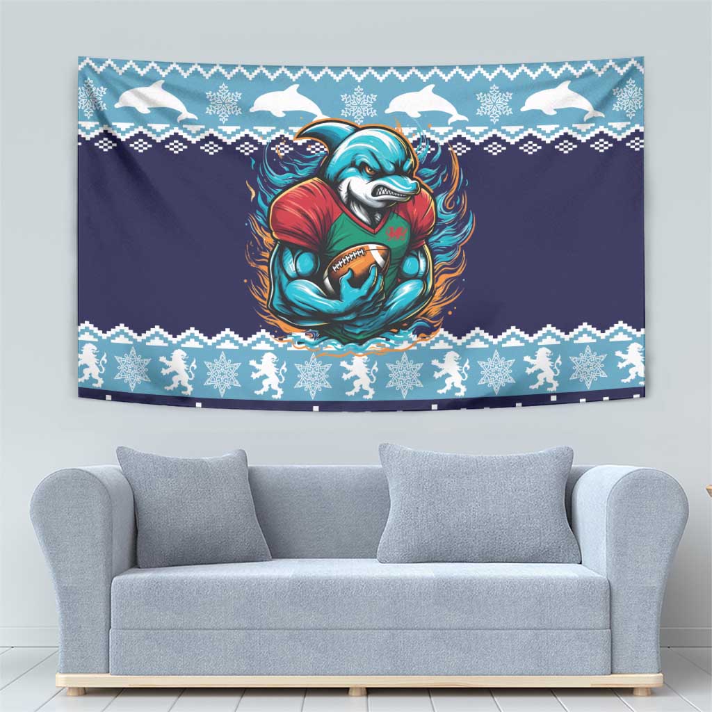 Cardiganshire Wales Christmas Tapestry Cardigan Bay Dolphin Rugby Design - Wonder Print Shop