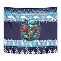 Cardiganshire Wales Christmas Tapestry Cardigan Bay Dolphin Rugby Design - Wonder Print Shop