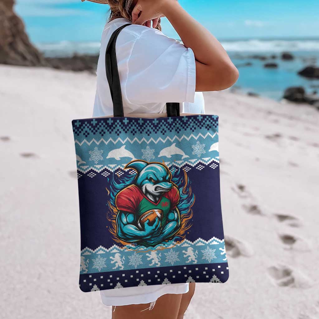 Cardiganshire Wales Christmas Tote Bag Cardigan Bay Dolphin Rugby Design - Wonder Print Shop