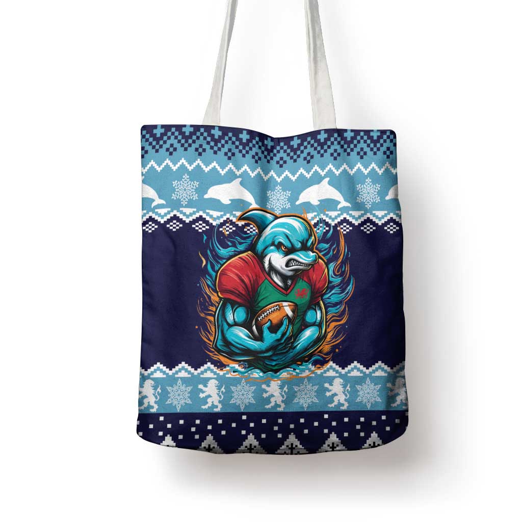 Cardiganshire Wales Christmas Tote Bag Cardigan Bay Dolphin Rugby Design - Wonder Print Shop