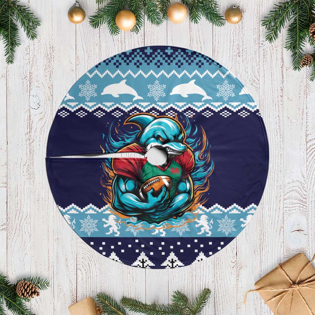 Cardiganshire Wales Christmas Tree Skirt Cardigan Bay Dolphin Rugby Design - Wonder Print Shop