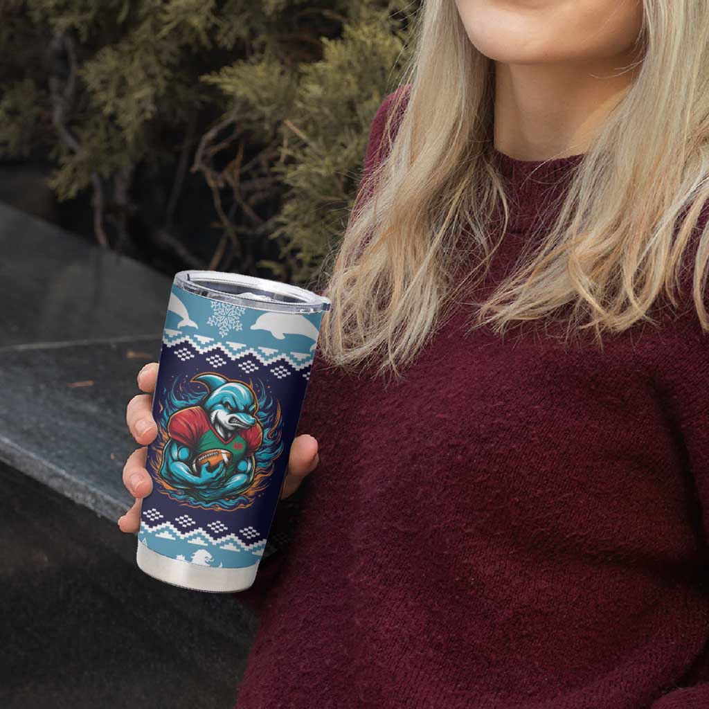 Cardiganshire Wales Christmas Tumbler Cup Cardigan Bay Dolphin Rugby Design - Wonder Print Shop