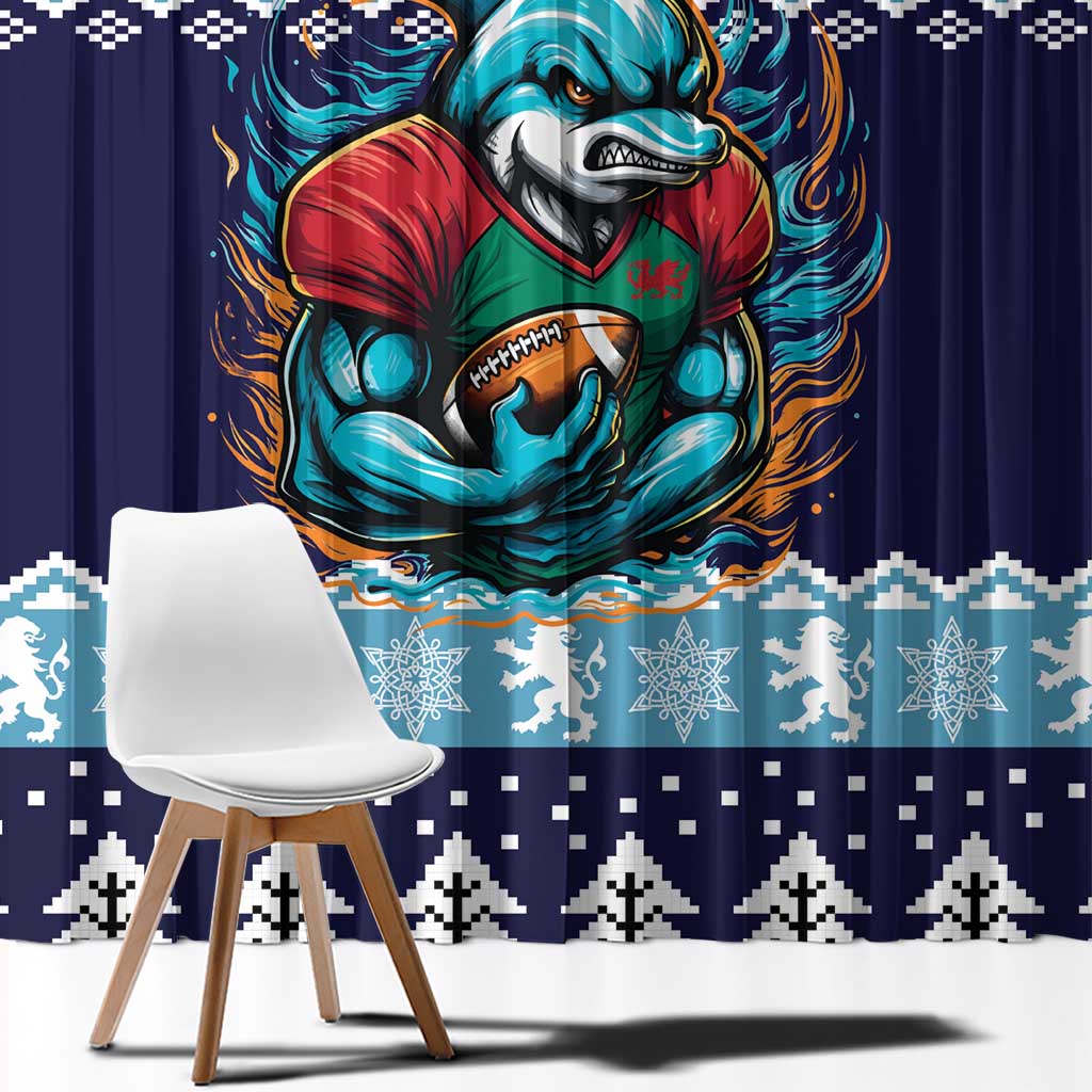 Cardiganshire Wales Christmas Window Curtain Cardigan Bay Dolphin Rugby Design - Wonder Print Shop