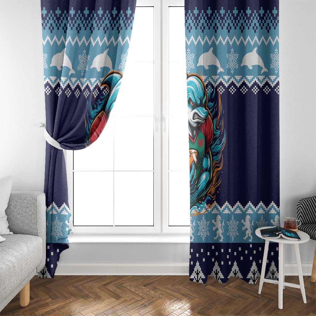 Cardiganshire Wales Christmas Window Curtain Cardigan Bay Dolphin Rugby Design - Wonder Print Shop