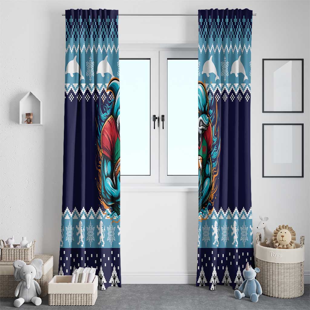 Cardiganshire Wales Christmas Window Curtain Cardigan Bay Dolphin Rugby Design - Wonder Print Shop