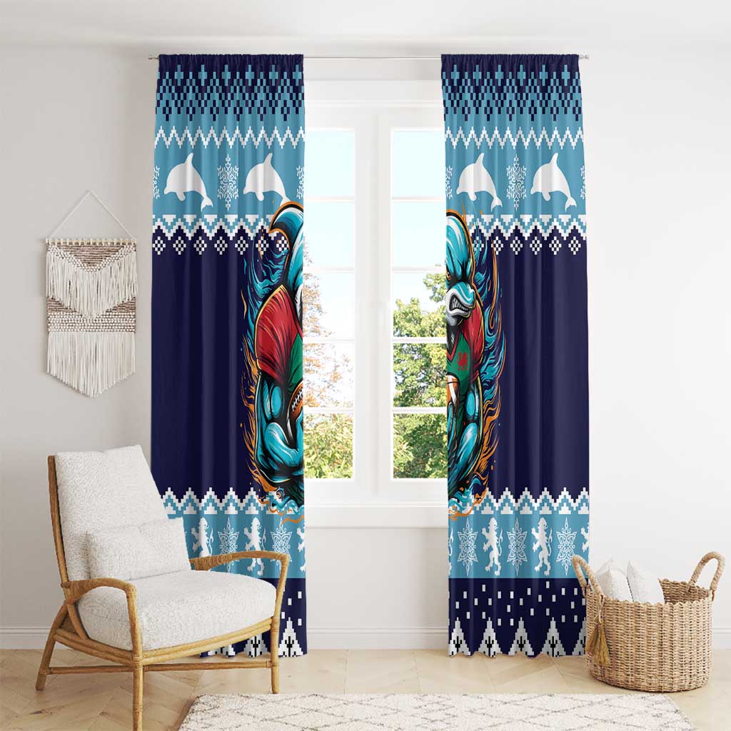 Cardiganshire Wales Christmas Window Curtain Cardigan Bay Dolphin Rugby Design - Wonder Print Shop
