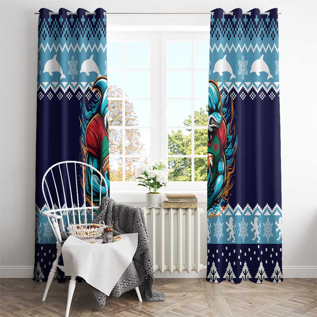 Cardiganshire Wales Christmas Window Curtain Cardigan Bay Dolphin Rugby Design - Wonder Print Shop