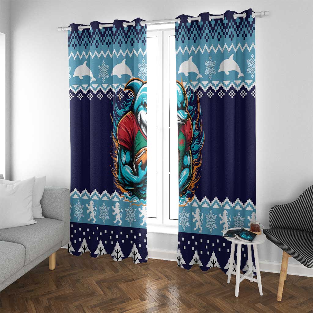 Cardiganshire Wales Christmas Window Curtain Cardigan Bay Dolphin Rugby Design - Wonder Print Shop