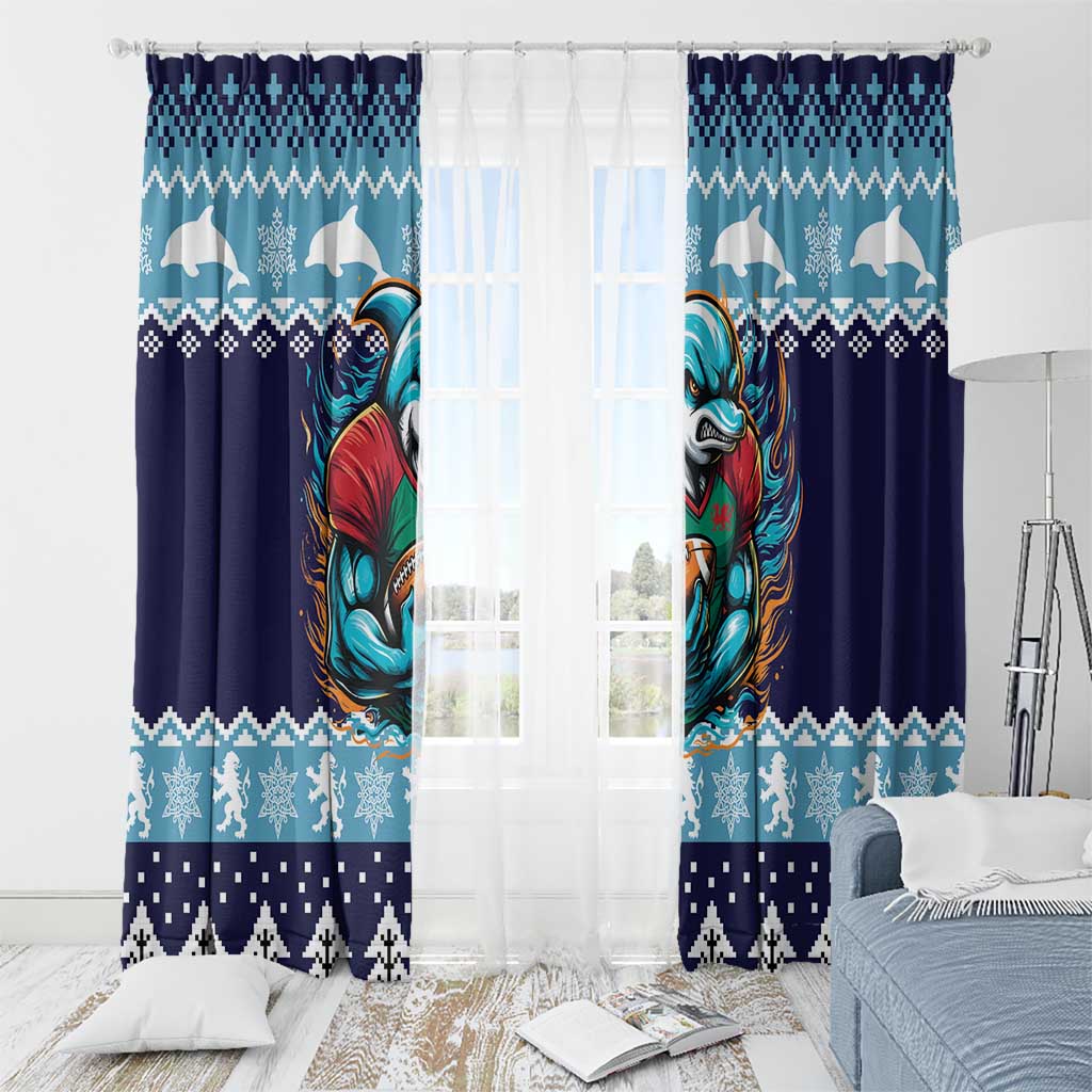Cardiganshire Wales Christmas Window Curtain Cardigan Bay Dolphin Rugby Design - Wonder Print Shop
