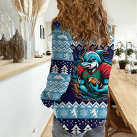 Cardiganshire Wales Christmas Women Casual Shirt Cardigan Bay Dolphin Rugby Design - Wonder Print Shop