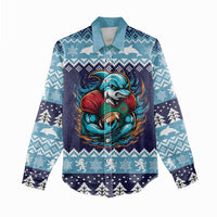 Cardiganshire Wales Christmas Women Casual Shirt Cardigan Bay Dolphin Rugby Design - Wonder Print Shop