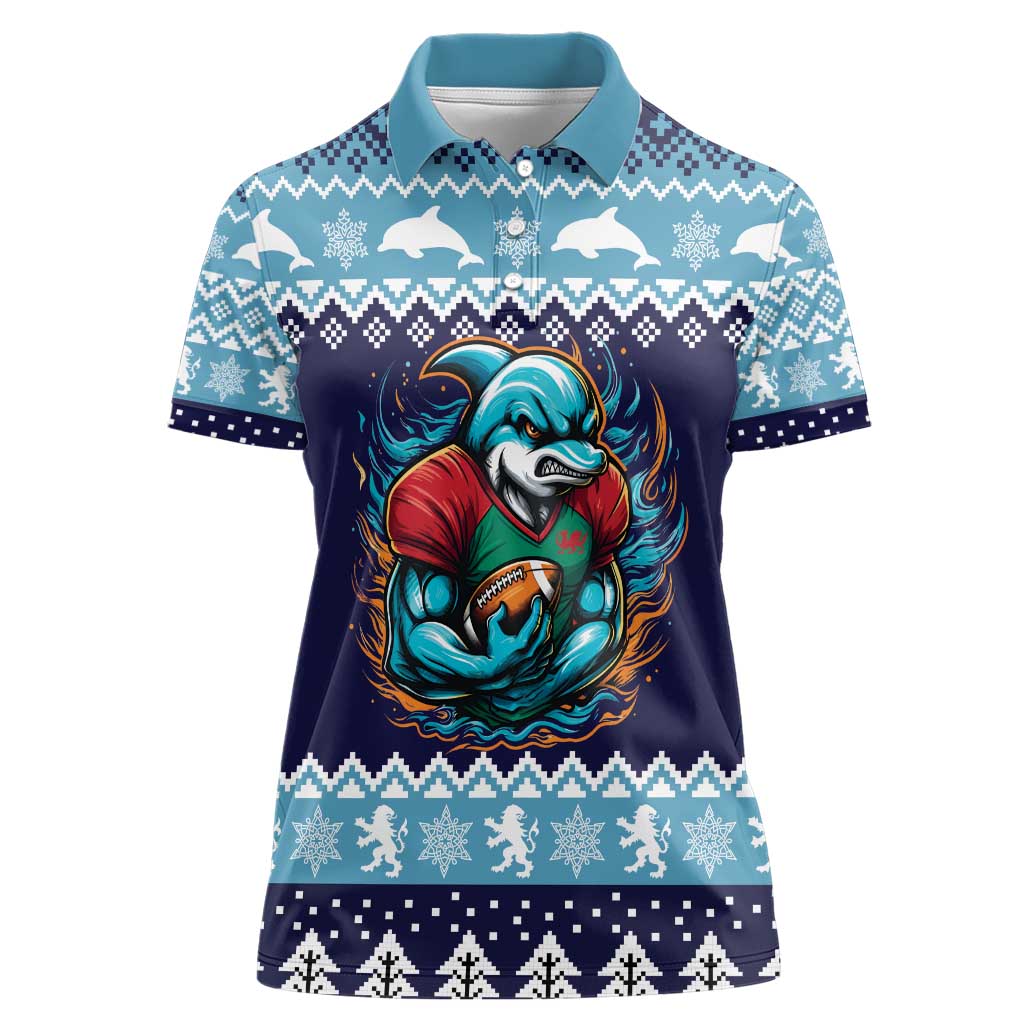 Cardiganshire Wales Christmas Women Polo Shirt Cardigan Bay Dolphin Rugby Design - Wonder Print Shop