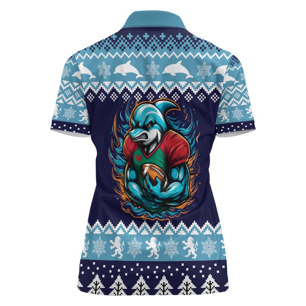 Cardiganshire Wales Christmas Women Polo Shirt Cardigan Bay Dolphin Rugby Design - Wonder Print Shop