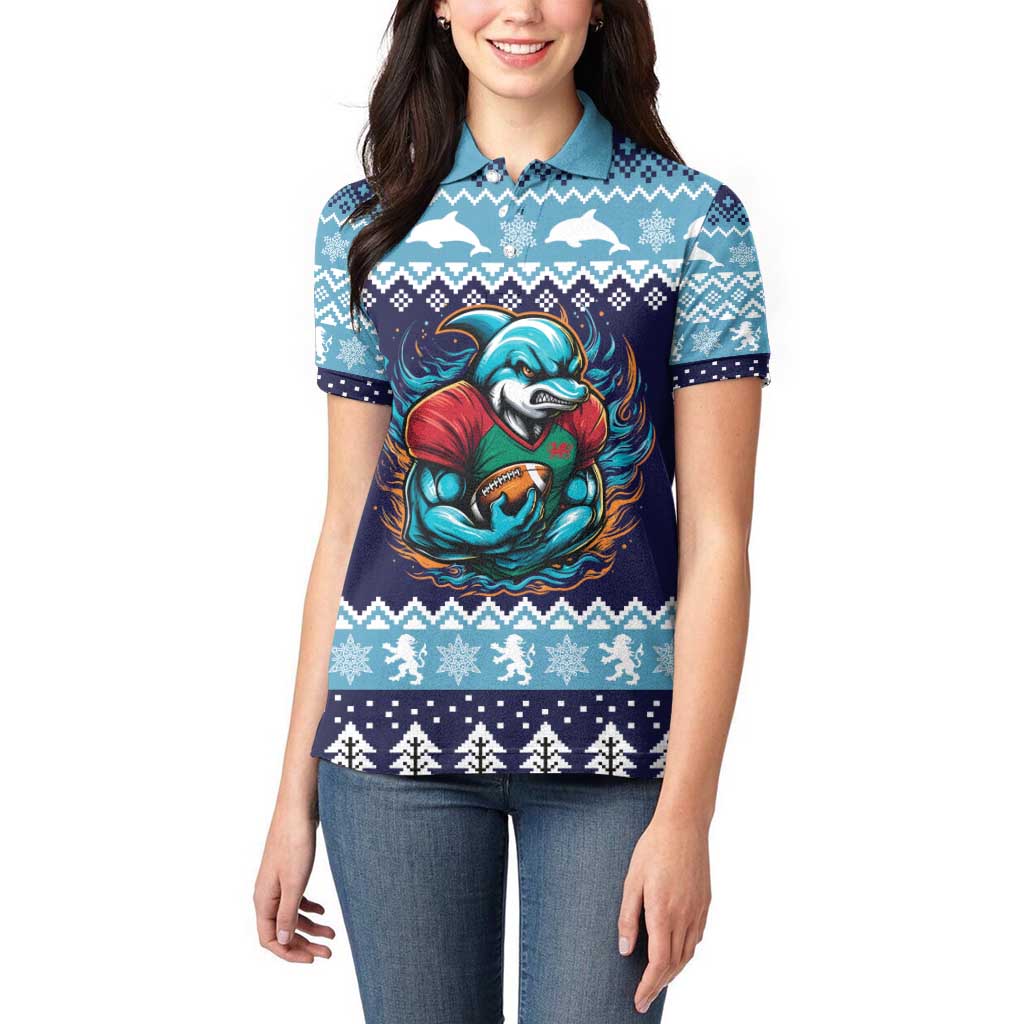 Cardiganshire Wales Christmas Women Polo Shirt Cardigan Bay Dolphin Rugby Design - Wonder Print Shop