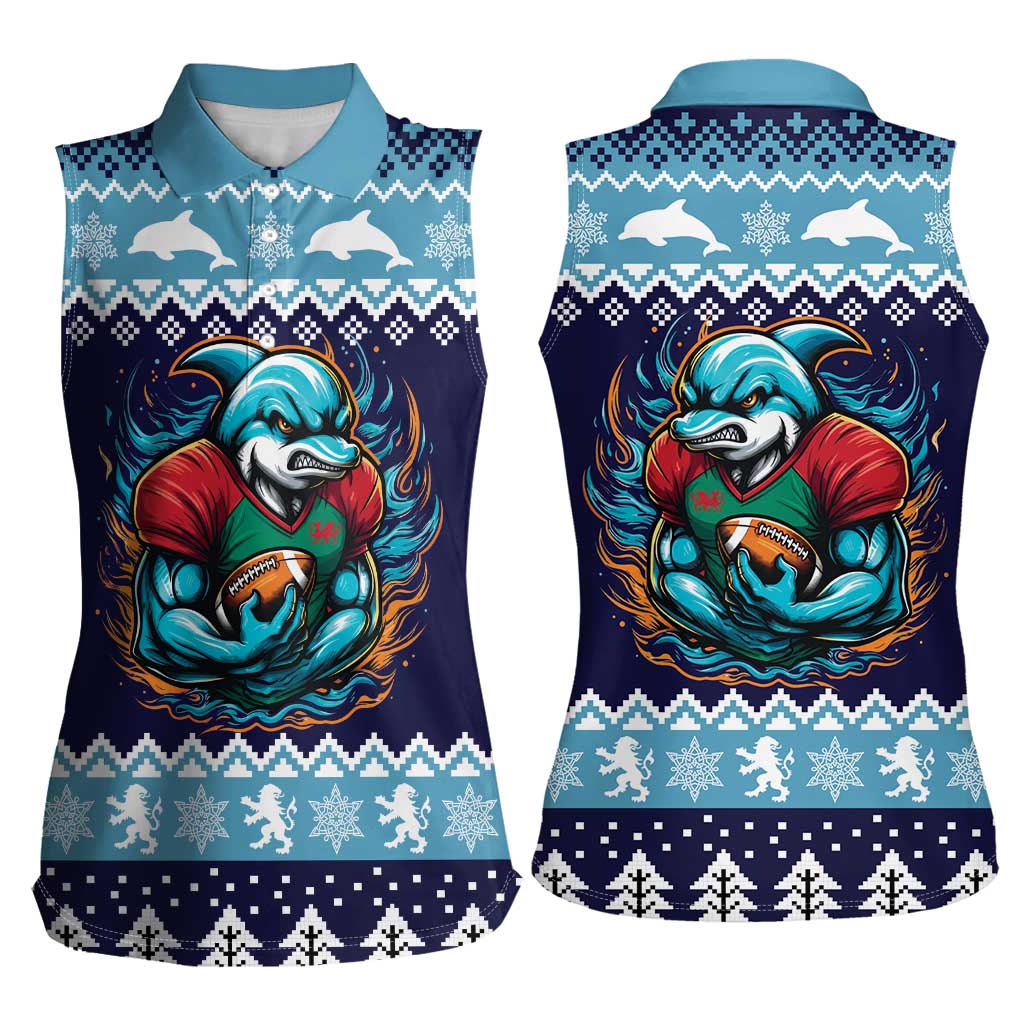 Cardiganshire Wales Christmas Women Sleeveless Polo Shirt Cardigan Bay Dolphin Rugby Design - Wonder Print Shop