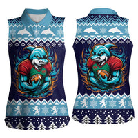 Cardiganshire Wales Christmas Women Sleeveless Polo Shirt Cardigan Bay Dolphin Rugby Design - Wonder Print Shop
