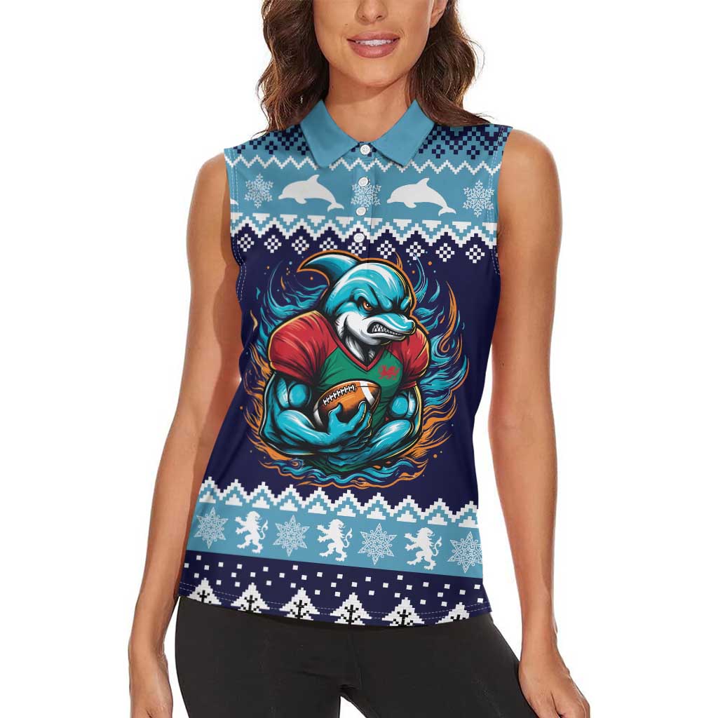 Cardiganshire Wales Christmas Women Sleeveless Polo Shirt Cardigan Bay Dolphin Rugby Design - Wonder Print Shop