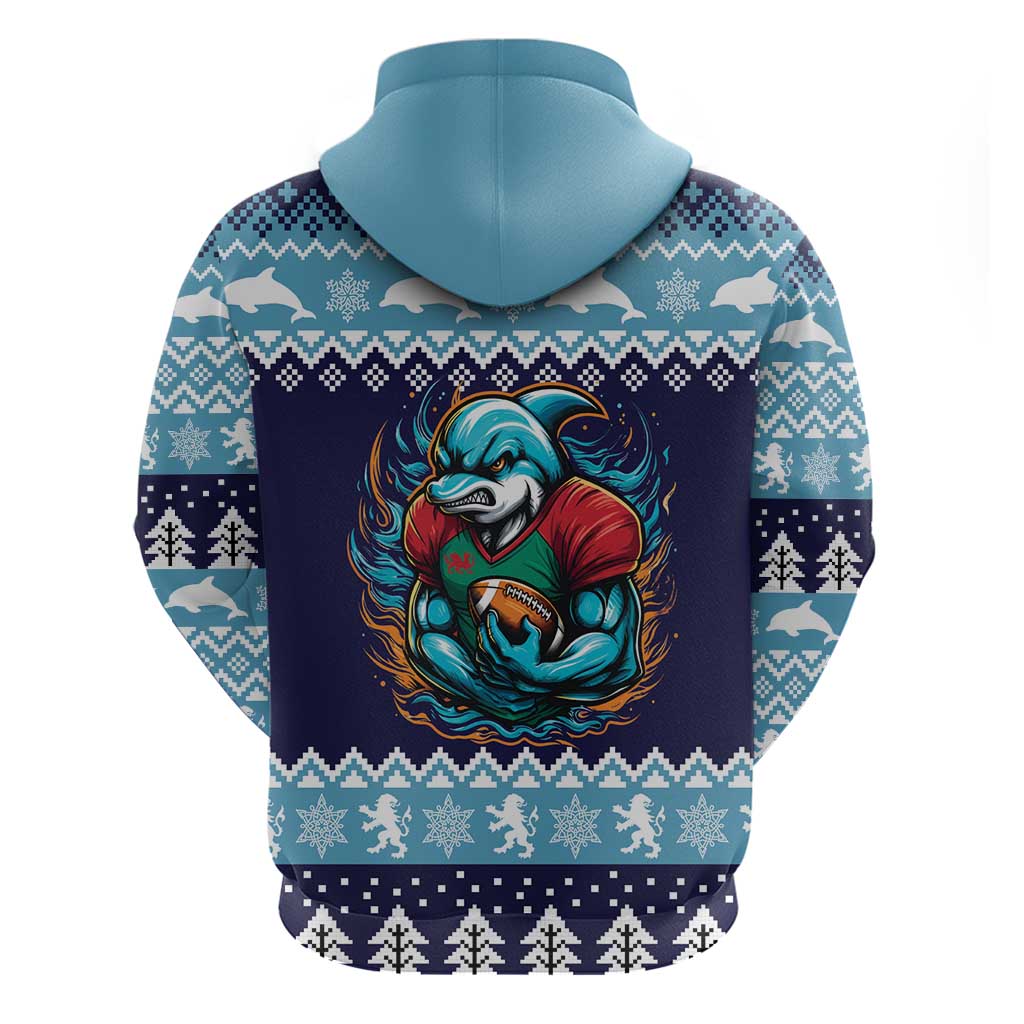 Cardiganshire Wales Christmas Zip Hoodie Cardigan Bay Dolphin Rugby Design - Wonder Print Shop
