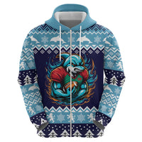 Cardiganshire Wales Christmas Zip Hoodie Cardigan Bay Dolphin Rugby Design - Wonder Print Shop