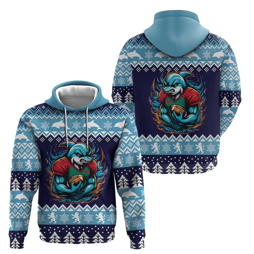 Cardiganshire Wales Christmas Zip Hoodie Cardigan Bay Dolphin Rugby Design - Wonder Print Shop
