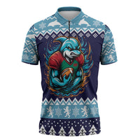 Cardiganshire Wales Christmas Zipper Polo Shirt Cardigan Bay Dolphin Rugby Design - Wonder Print Shop