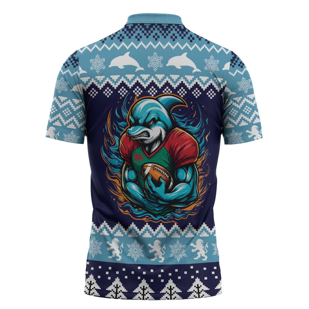 Cardiganshire Wales Christmas Zipper Polo Shirt Cardigan Bay Dolphin Rugby Design - Wonder Print Shop