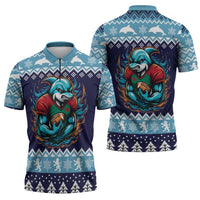 Cardiganshire Wales Christmas Zipper Polo Shirt Cardigan Bay Dolphin Rugby Design - Wonder Print Shop