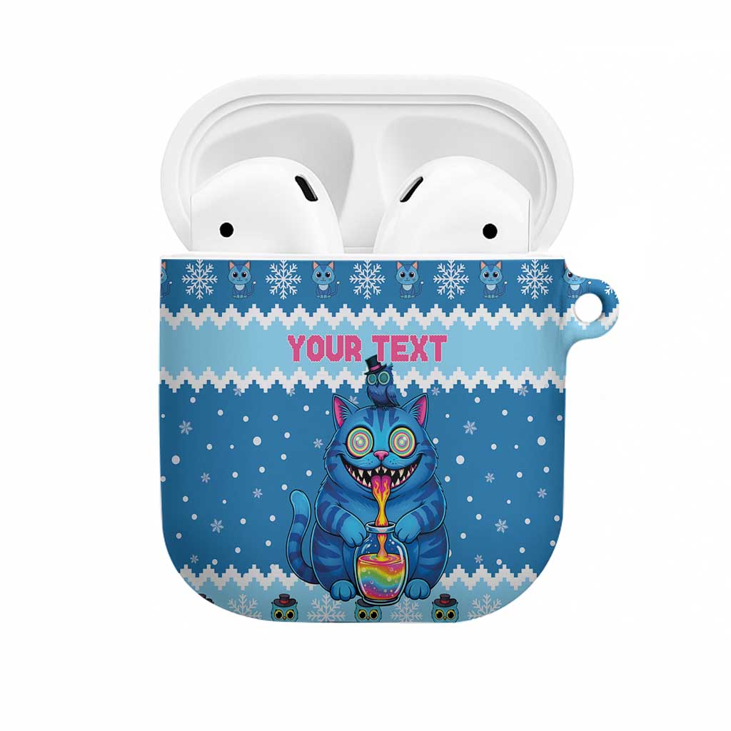 Personalized Trippy Catmas AirPods Case Cute Blue Derpy Cat and Owl Companion - Wonder Print Shop