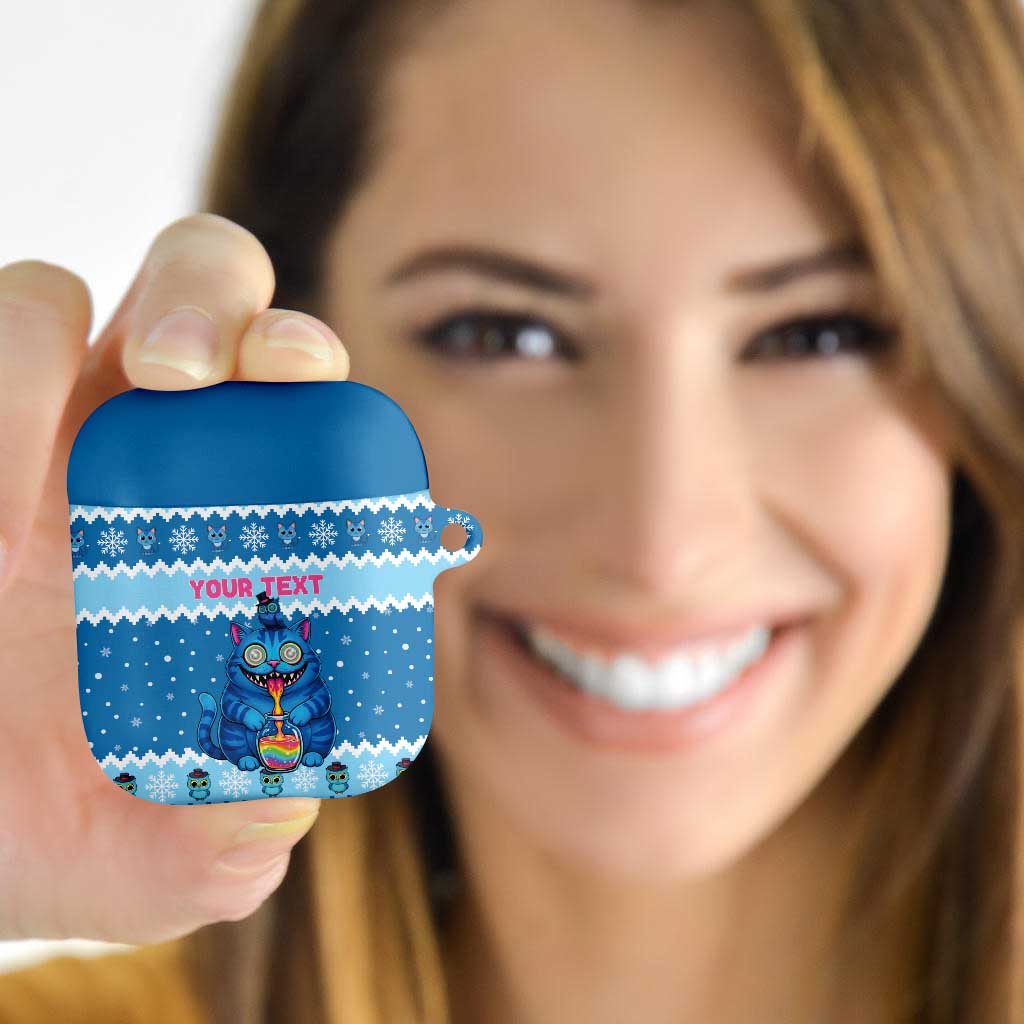 Personalized Trippy Catmas AirPods Case Cute Blue Derpy Cat and Owl Companion - Wonder Print Shop