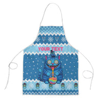 Personalized Trippy Catmas Apron Cute Blue Derpy Cat and Owl Companion - Wonder Print Shop