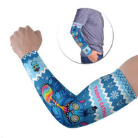 Personalized Trippy Catmas Arm Sleeves Cute Blue Derpy Cat and Owl Companion - Wonder Print Shop