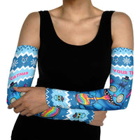 Personalized Trippy Catmas Arm Sleeves Cute Blue Derpy Cat and Owl Companion - Wonder Print Shop