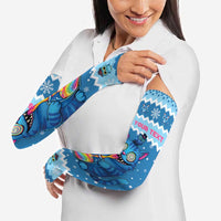 Personalized Trippy Catmas Arm Sleeves Cute Blue Derpy Cat and Owl Companion - Wonder Print Shop