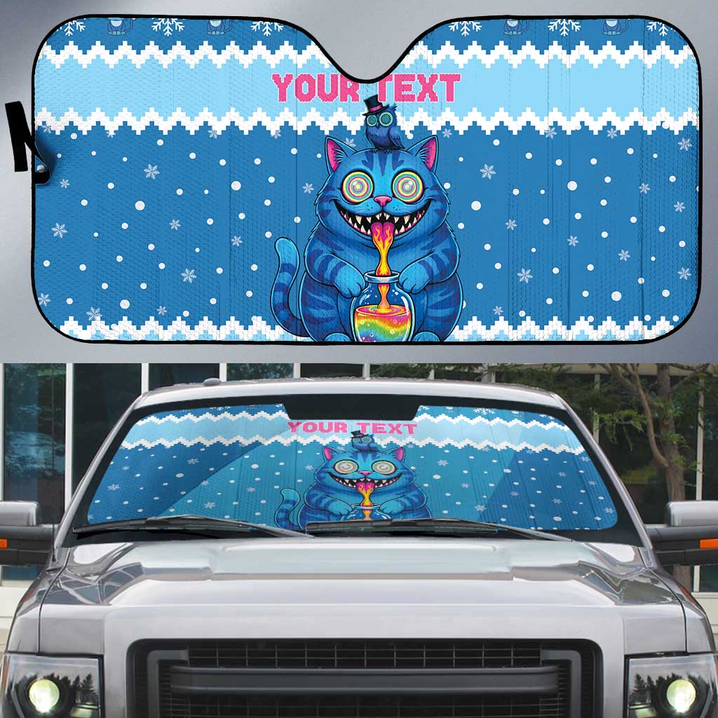 Personalized Trippy Catmas Auto Sun Shade Cute Blue Derpy Cat and Owl Companion - Wonder Print Shop