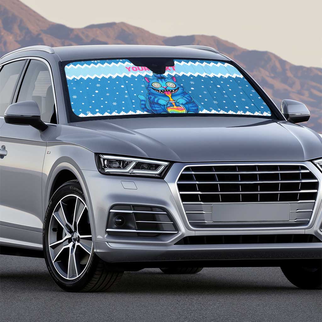 Personalized Trippy Catmas Auto Sun Shade Cute Blue Derpy Cat and Owl Companion - Wonder Print Shop