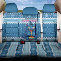 Personalized Trippy Catmas Back Car Seat Cover Cute Blue Derpy Cat and Owl Companion - Wonder Print Shop