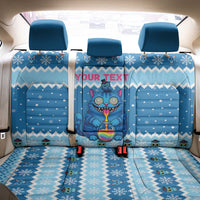 Personalized Trippy Catmas Back Car Seat Cover Cute Blue Derpy Cat and Owl Companion - Wonder Print Shop